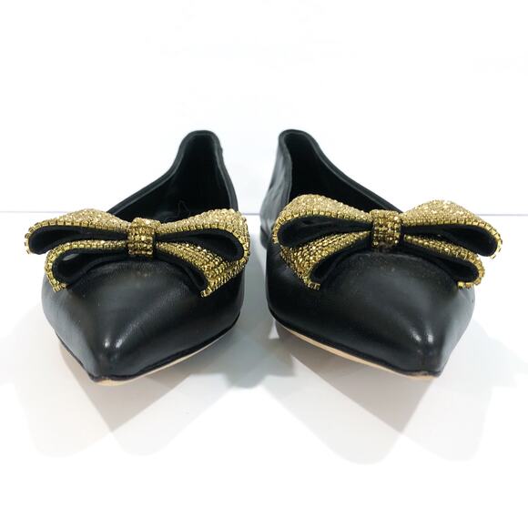 Giuseppe Zanotti Crystal Bow Black Leather Flats Pointed Toe - Picture 7 of 14